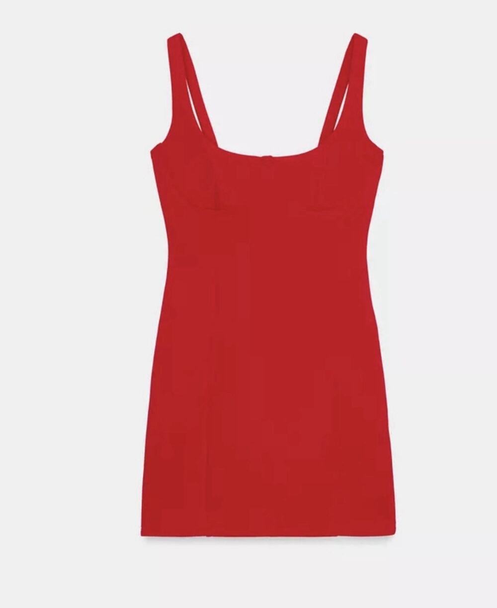 NWT ZARA INTERLOCK DRESS SIZE XSMALL RED CLASSY MINI DRESS (AK34)